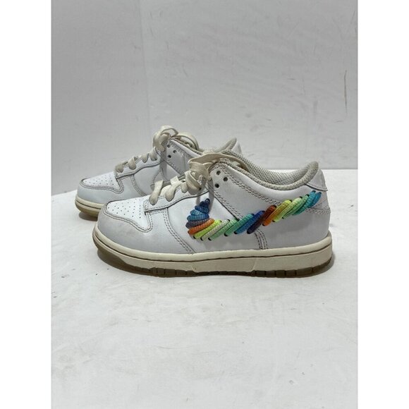 Nike Dunk Low GS Rainbow boys size 12.5c low top sneakers bow Laces White Cream - Picture 1 of 6